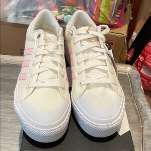 Adidas Bravada platform Women's Canvas White with Pink Stripes